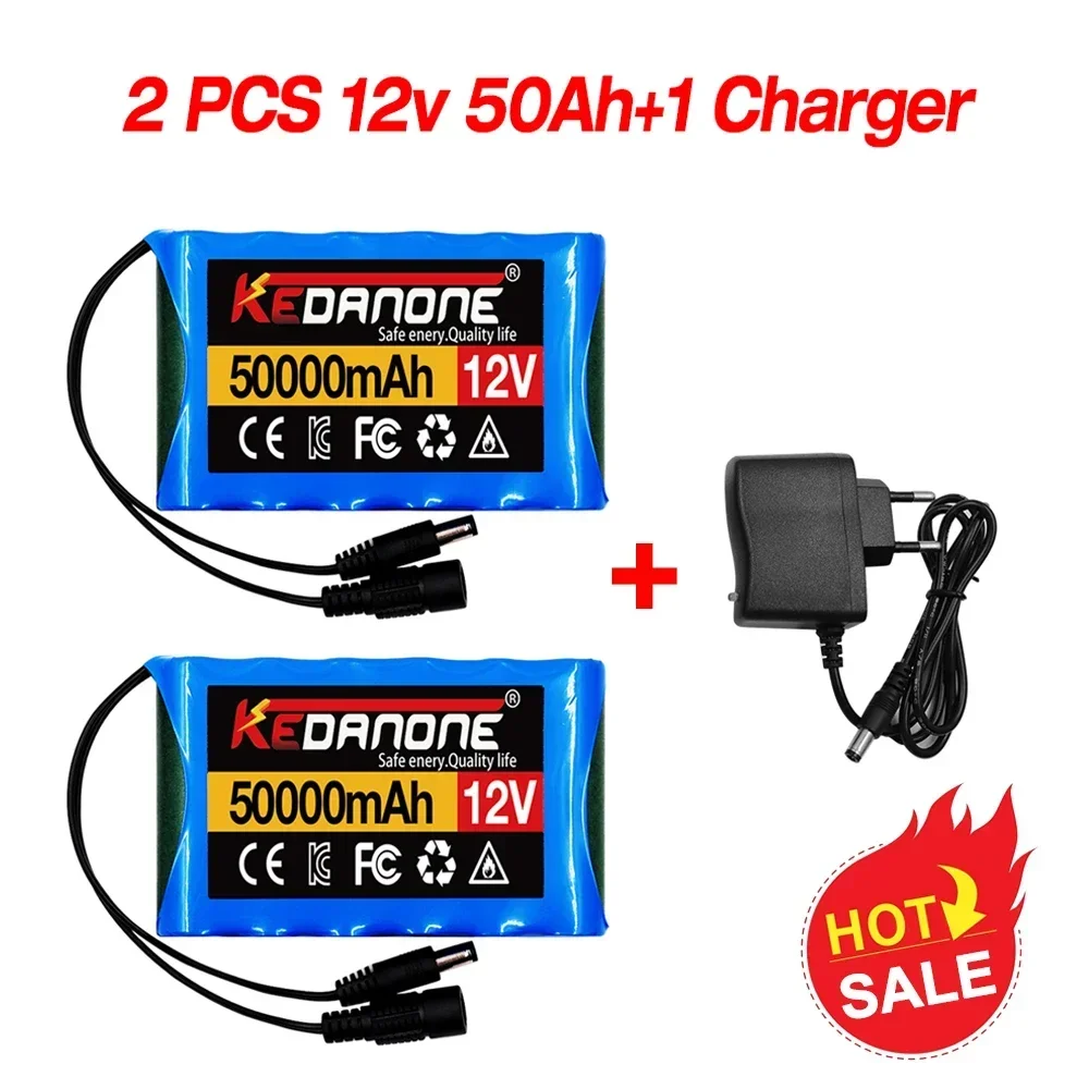 Baterai Ion Lithium, 18650 3 s2p 12V 50000mah asli Lithium DC 12.6V 50Ah dapat diisi ulang CCTV, Monitor kamera pengganti Baterai + pengisi daya