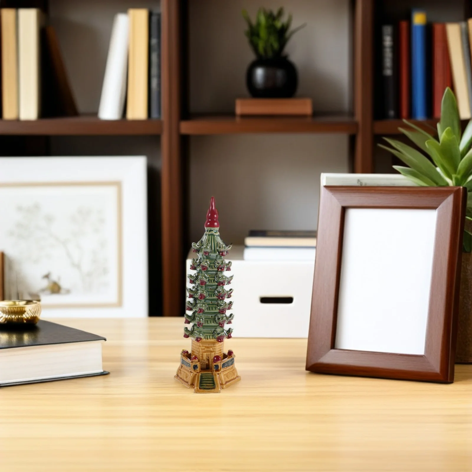 

Wenchang Tower Chinese Feng Shui 7 Level Pagoda Ceramic Miniature Statue for Office Home Desk Decor 8 Inch