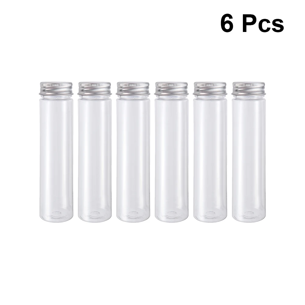 Tubos de ensaio transparentes de plástico, 6 peças, 110ml, recipientes de loção para viagem, tubos de ensaio de plástico com tampas de parafuso para doces, feijões, decoração de festa