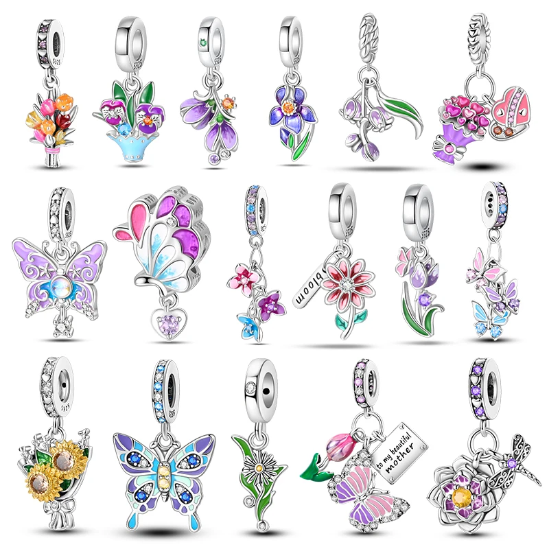 

Очарование Стерлингового Серебра 925 Подходит 3 мм 925 Оригинальный Браслет Ожерелье Женский Букет и Бабочка Шарм Бусина DIY Изящные Ювелирные Изделия Подарок Новый