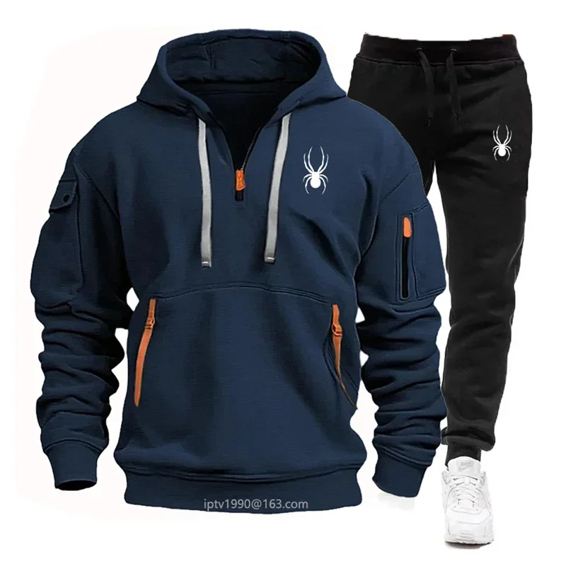 

2025NEW Autumn and Winter men's fashion zipper hoodie + jogging pants two-piece leisure fitness high quality sportswear suit