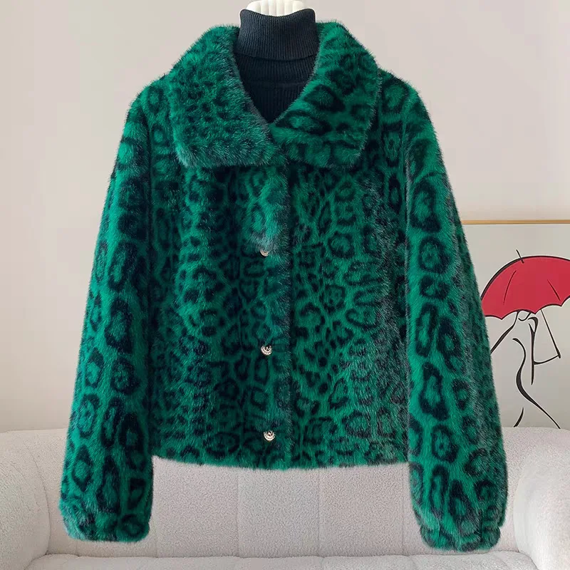 Thickened Short  Fur Coat Leopard Print Women's Fashion Loose Style Princess Wind Chinese Brand Autumn Long Sleeve Coat