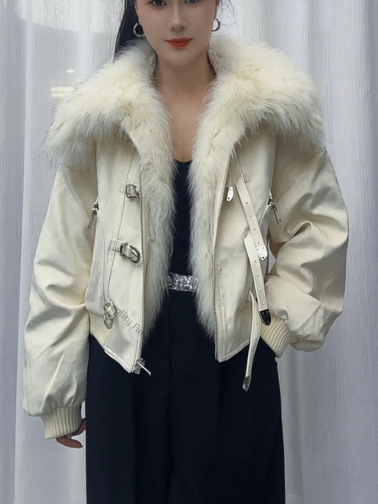 Women's Casual Winter Faux Fur Jacket Thick Zipper Duck Down Premium Warm Outerwear for Cold Weather Daily Everyday Fashion