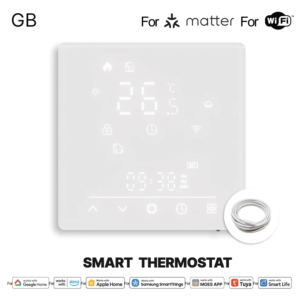 WiFi Temperature Controller for MOES Smart Thermostat Integrates with For Tuya & For Matter Features Child Safety Lock