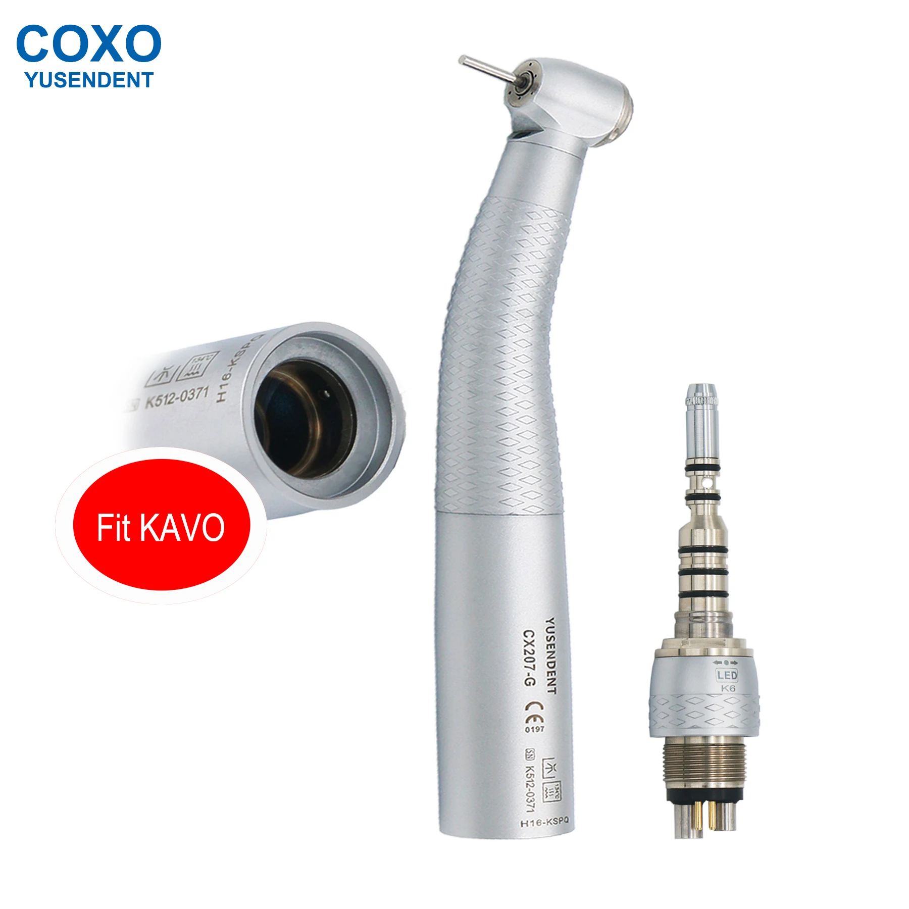 COXO YUSENDENT Dental Fiber Optic High Speed Handpiece Dental Turbine CX207-G With Light 6 Holes LED Coupler Fit KAVO MULTlfelx