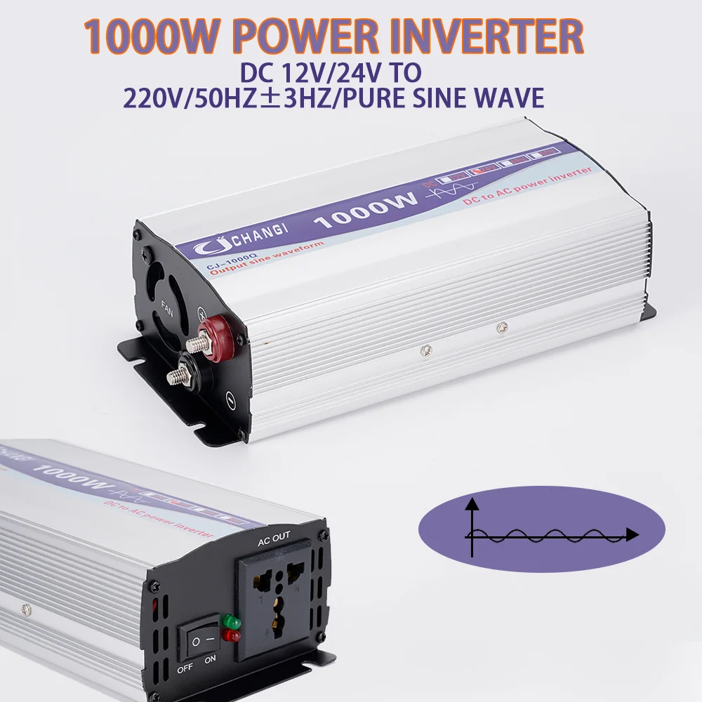 1000W Car Inverter LED Display Pure Sine Wave 500W Power Inverter 12V/ 24V To 220V Converter Transformer Power Supply Inverter