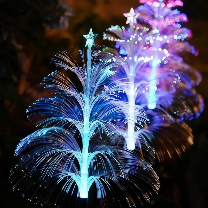 Solar Butterfly Jellyfish Stake Light 7 Color Changing Fiber Optic LED Lamp IP65 Waterproof Outdoor Garden Lawn Yard Landscape D