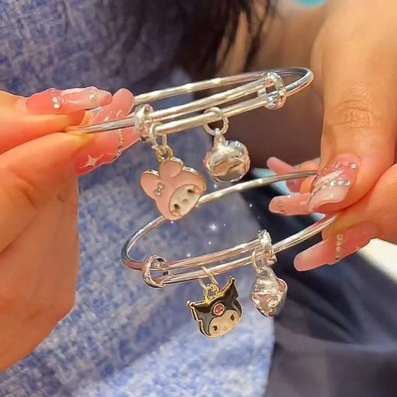 Cartoon Sanrio Bell Bracelet Cute Melody Kuromi Cinnamoroll Adjustable Bracelet Couple Friend Gifts Fashion Hand Accessories