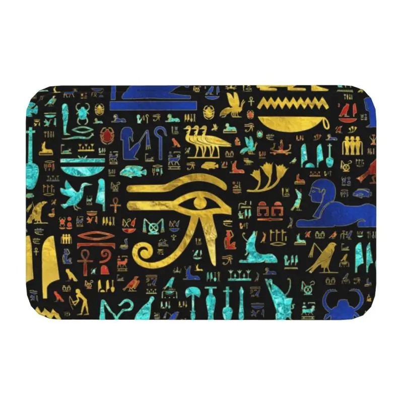 Colorful Ancient Egyptian Hieroglyphic Pattern Front Door Mat Anti-Slip Indoor Quick Dry Egypt Doormat Room Entrance Rug Carpet