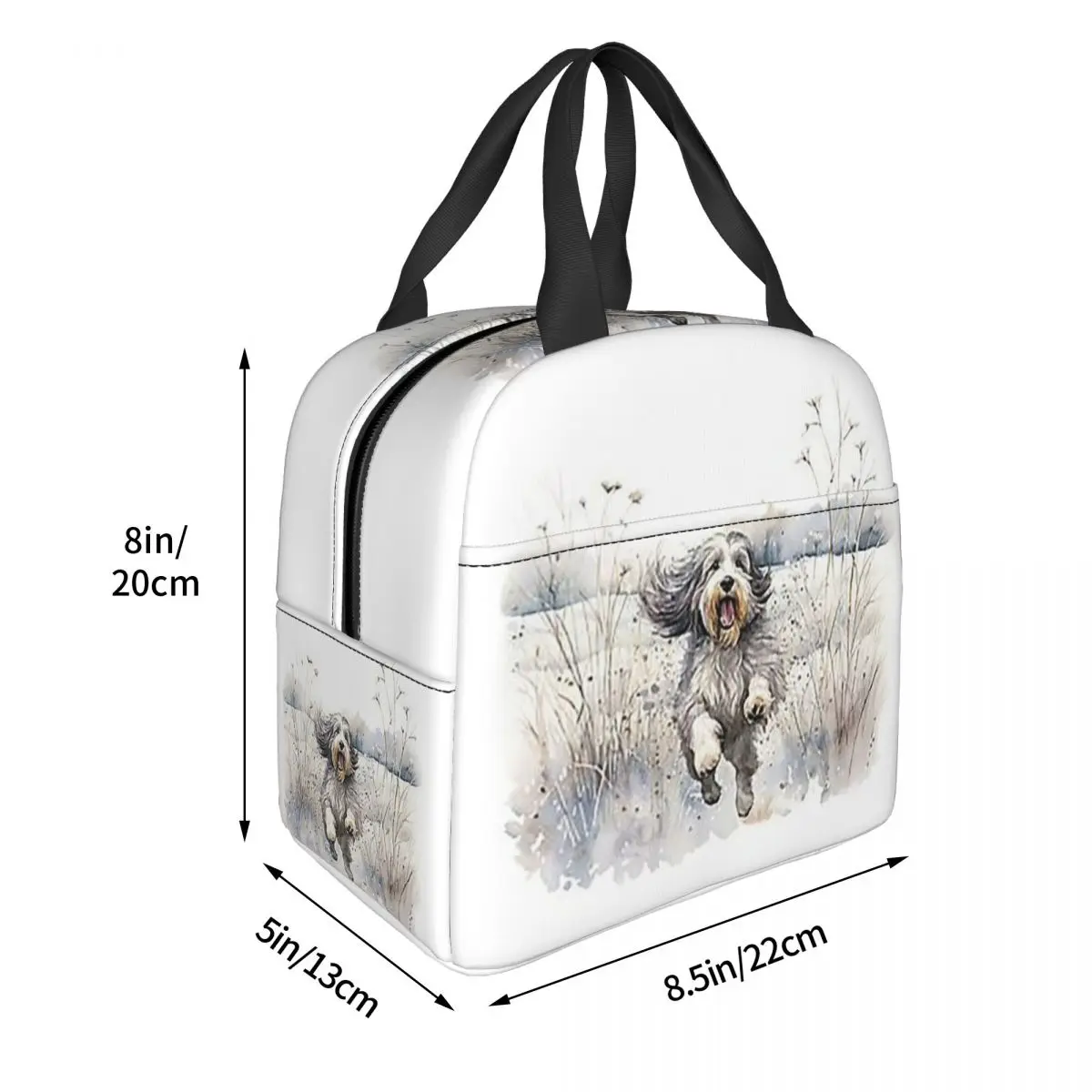 Bearded Collie Dog Paw Prints Insulated Lunch Bag for Women Children Portable Food Boxes Thermal Lunch Box Tote