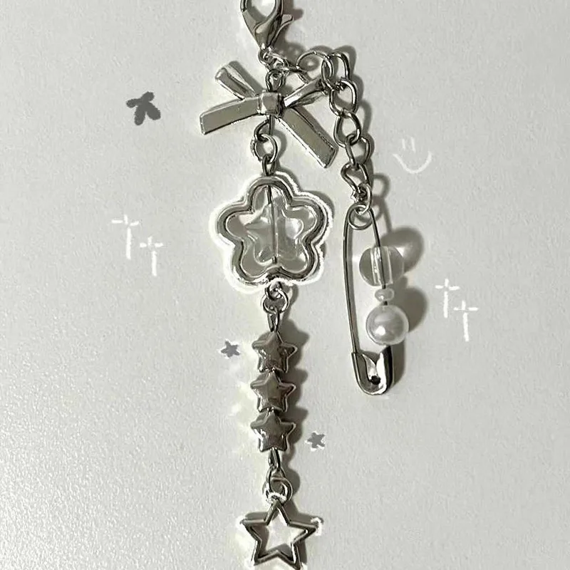 white and black matching keychain star beaded pin keychain