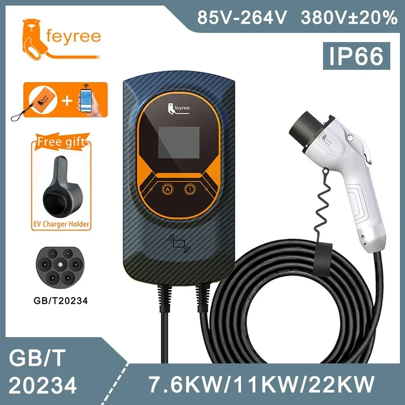 EV Charger GB/T Connector 16A 32A EVSE Wallbox Electric Vehicle 7KW 11KW 22KW APP RFID Card Control 5m Cable for Electric Car