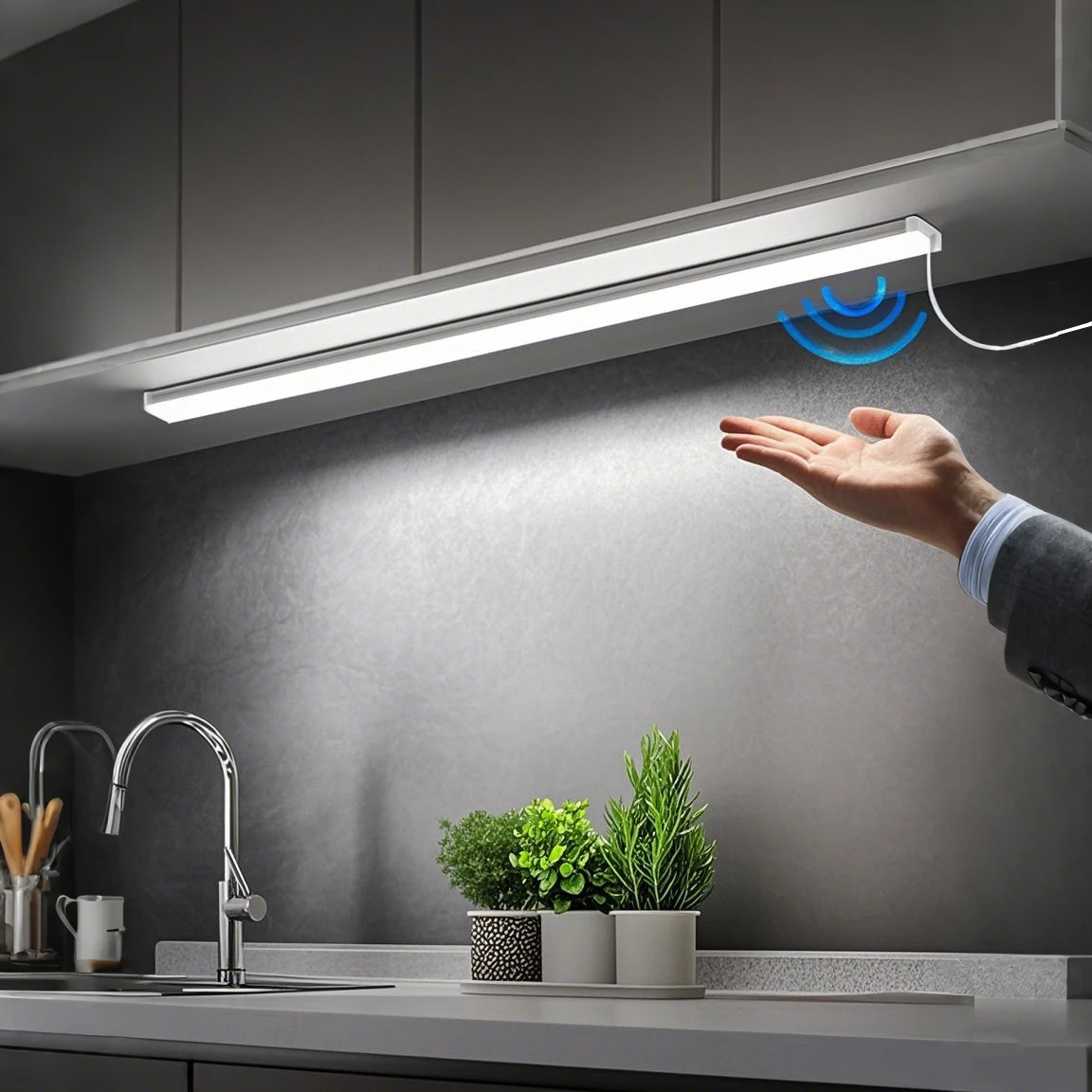 LED-Unterschrankleiste, 30/40/50 cm, Aluminiumprofil, USB 5 V, Handscan-Sensor, Nachtlampe mit/ohne dimmbar, 2 Stile, Wandlampe