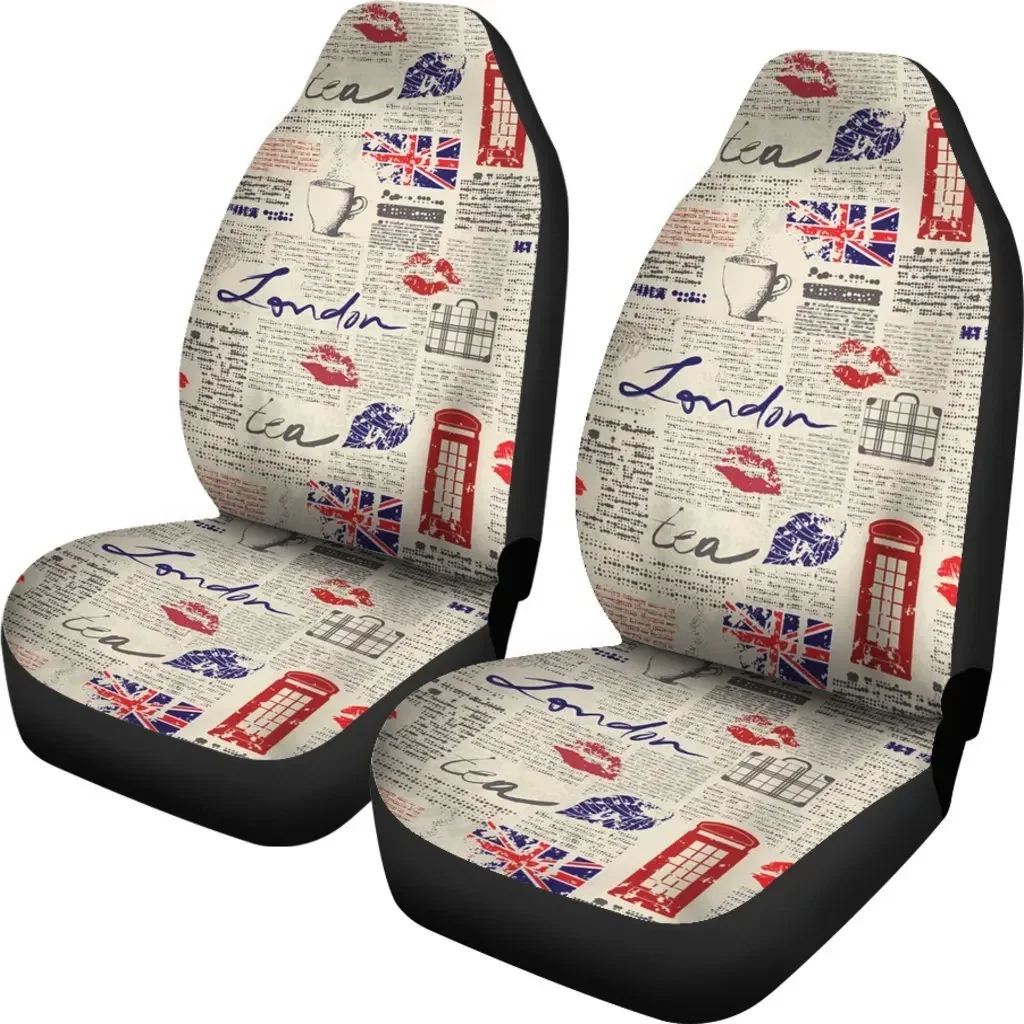 Newspaper Pattern Print Seat Cover Car Seat Covers Set 2 Pc, Car Accessories Car Mats