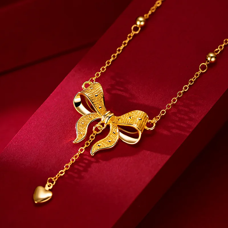 

9999 Real Gold 24K Vitality Girl Cute Wind Butterfly Love Clavicle Chain Niche Fairy Fugitive Princess Necklace Large