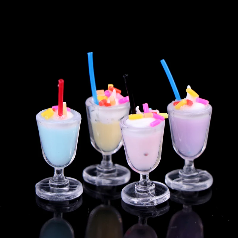 Random Color 4Pcs/set Dollhouse Miniature Ice Cream Cup Model Mini Drink Pretend Play Toys Doll Accessories
