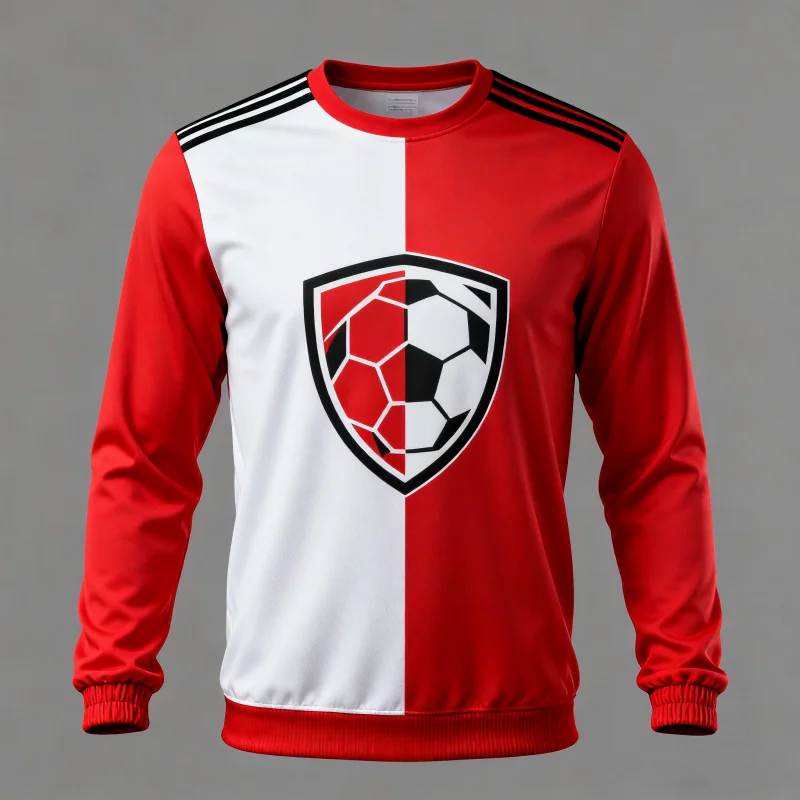 Camisetas de fútbol de manga larga para hombre con motor impreso en 3D: estilos rojo - blanco con diseño de escudo y balón de fútbol, ideales para aficionados al fútbol