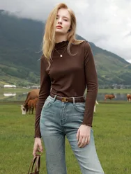 2024 New Autumn Winter Thin Velvet Base Layer Top Slimming Women's High Elasticity T-shirt Warm Long Sleeve Female Blouses Shirt