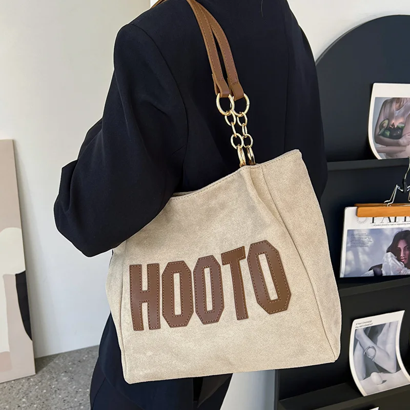 Large Capacity Totes Women Canvas Handbags Simple Letters Travel Hobos Commute Bag Ladies Shoulder Messenger Bag Casual Big Bag