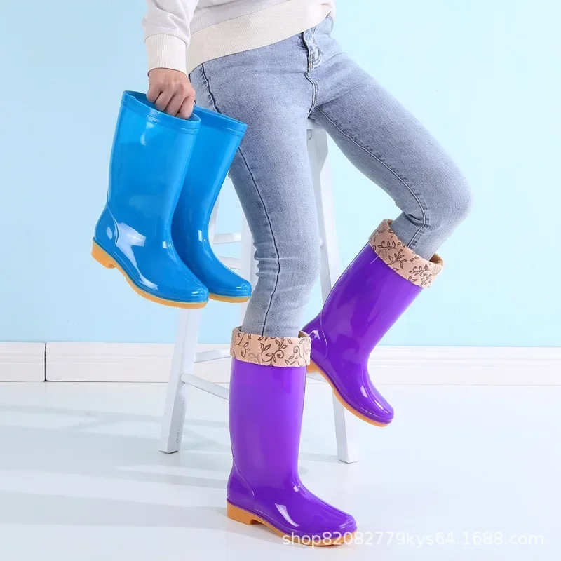 Bottes de Pluie Épaisses pour Femme, Chaussures en Caoutchouc, Imperméables, Confortables, Isolées en Coton, Hiver