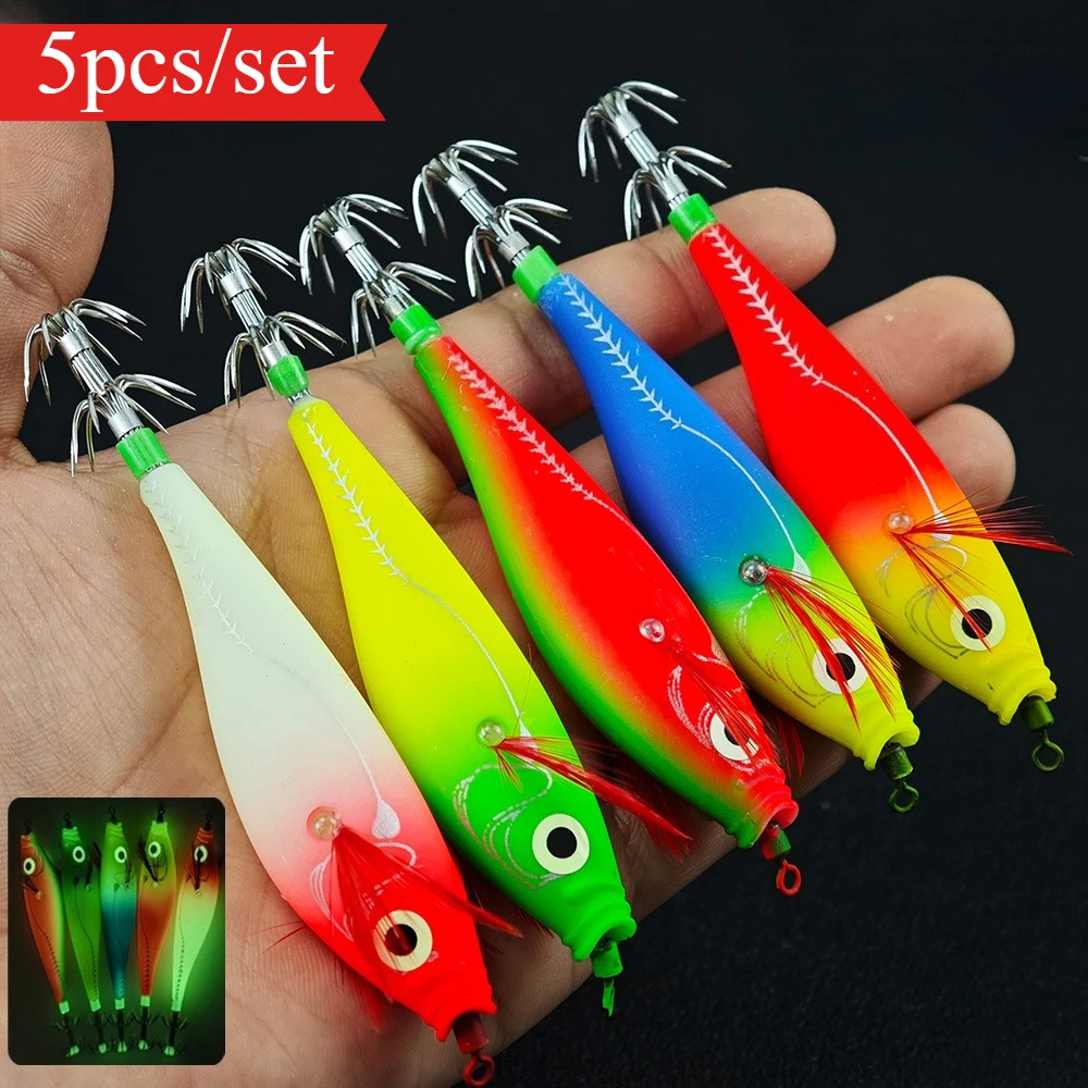 

5 шт. 10 см светящиеся горизонтальные приманки для кальмара светящиеся приманки для кальмара соленой воды кальмар креветки рыболовная приманка джиг каракатица аксессуары для рыбалки