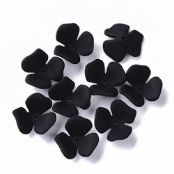 10 tappi per perline acriliche verniciate a 3 petali in stile gommato fiore nero 23x20~22x7mm Foro: 1,6 mm