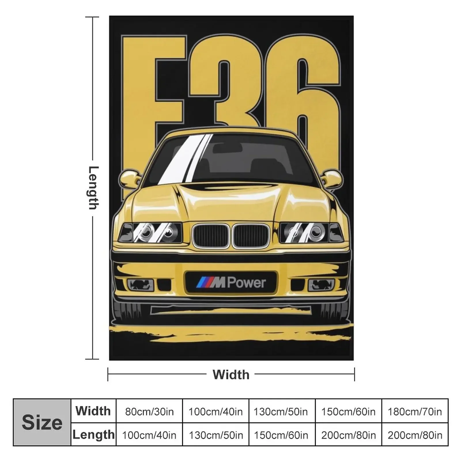 Yellow M3 E36 Coupe Throw Blanket Large Comforter Blankets