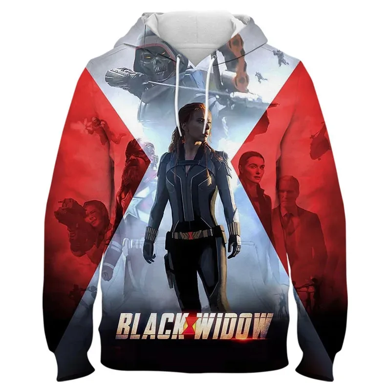 Miniso هوديس الأرملة السوداء فيلم 3D طباعة الشارع الشهير الرجال النساء عارضة أزياء المتضخم بلوزات هوديي الاطفال البلوز