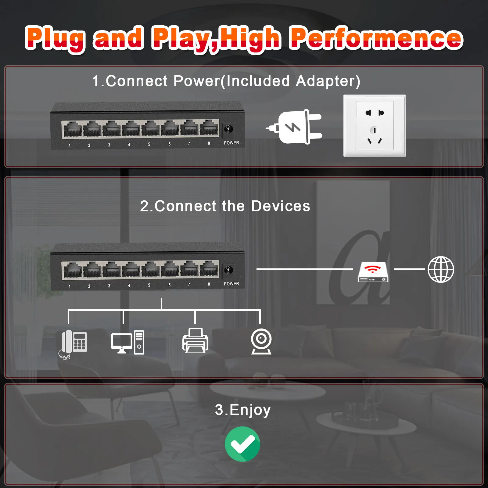 Ienron-interruptor do Ethernet do gigabit, 10, 8, 5 portos, 1000mbps