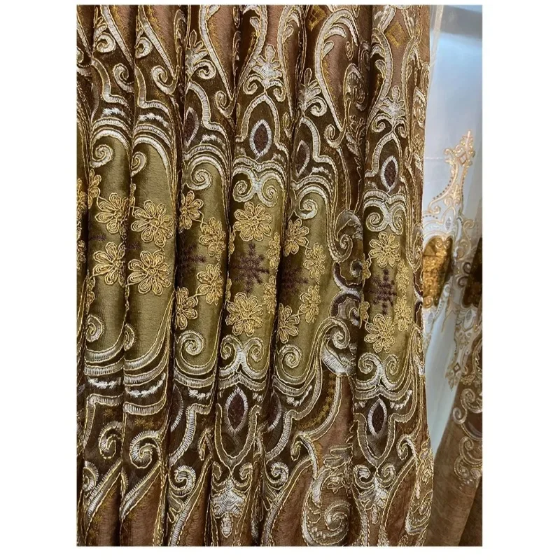 

European Style Embroidery Luxury Chenille Curtains for Living Room Bedroom Villa Noble Coffee Valance Tulle Blackout Customiz