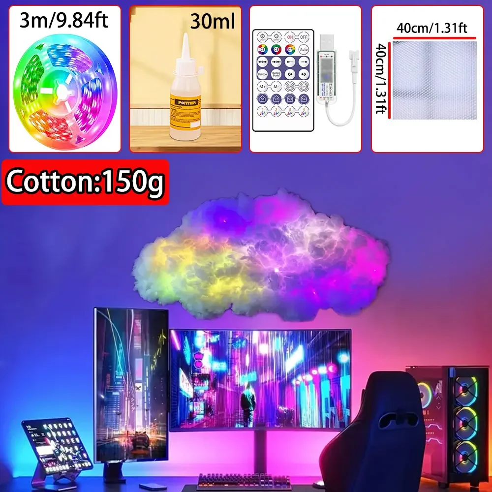 3D Big Cloud Lightning Light 360-graden draadloze afstandsbediening APP Muziek Sync Veelkleurige Lightning Smart Cloud Light voor thuis LED-decor