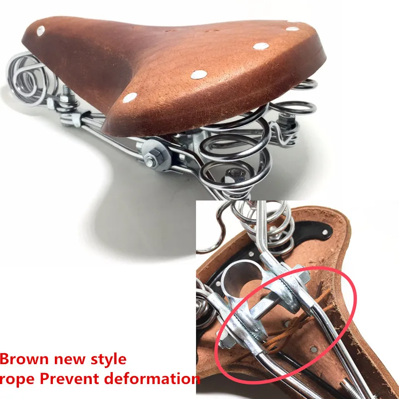 Vintage Bike Saddle Spring 100% Genuine Leather Saddle Old Style Bicycle Saddle Genuine Cowhide Cushion TDX-5