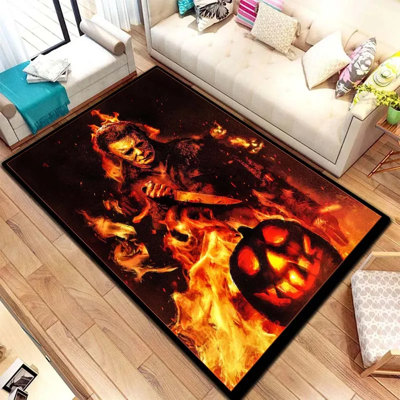 VIKAMA M-Michael Myers Horror Halloween Decorative Warmer Rug Home Living Room Bedroom Carpet Bathroom Kitchen Non Slip Carpet