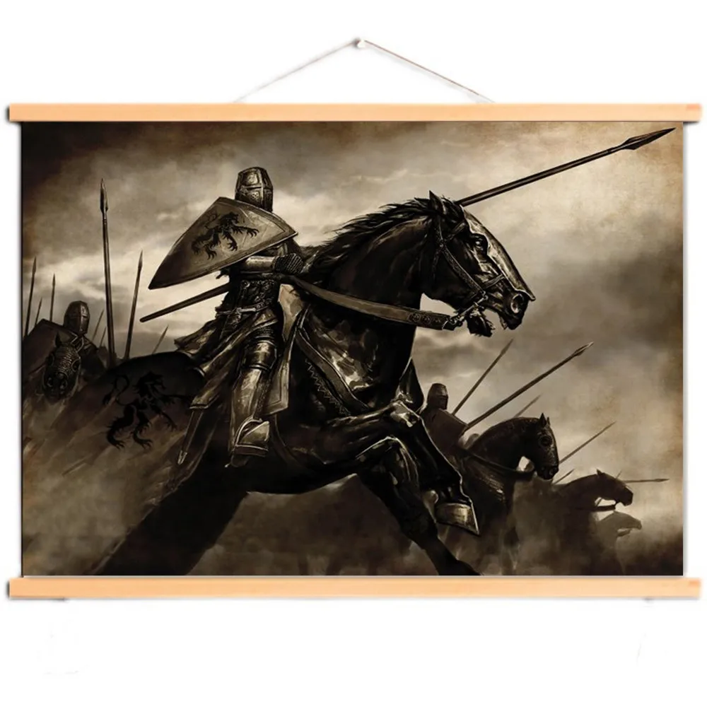 Knights Templar Armor Warrior Scroll Print Poster Landscape Wall Art Pictures Living Room Vintage Painting Farmhouse Home Decor