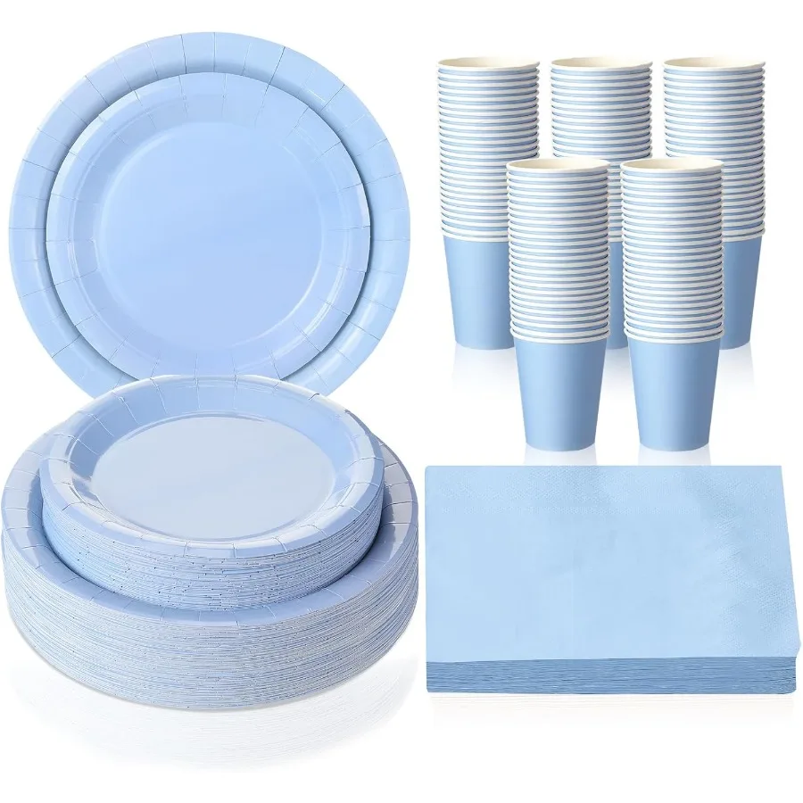 

200 Pcs Disposable Paper Plates Cups and Napkins Party Supplies for Halloween Birthday Wedding Baby Shower Family Picnic Event