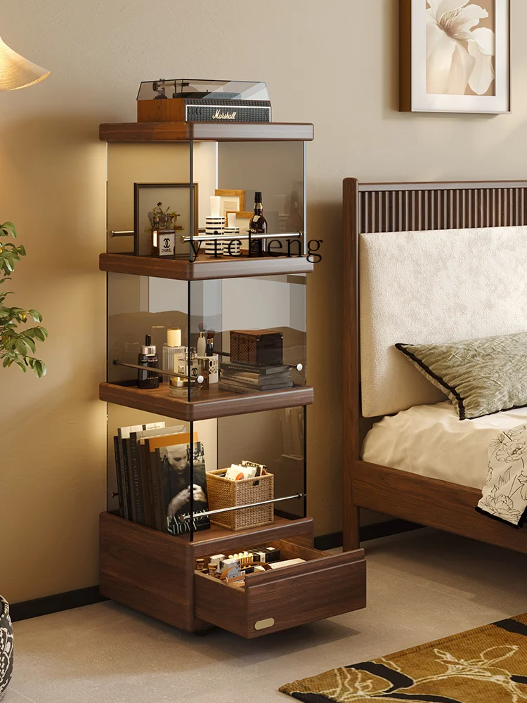 

LSL Storage North American Black Walnut Solid Wood Living Room Sofa Side Cabinet Mobile Storage Display