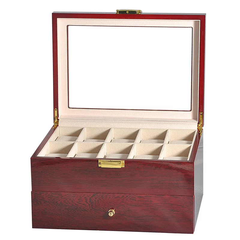 Luxury Double-Layer Watch Box Piano Lacquer Watch Organizer 20-Bit Solid Wood Men\'s and Women\'s Jewelry Storage Display Box