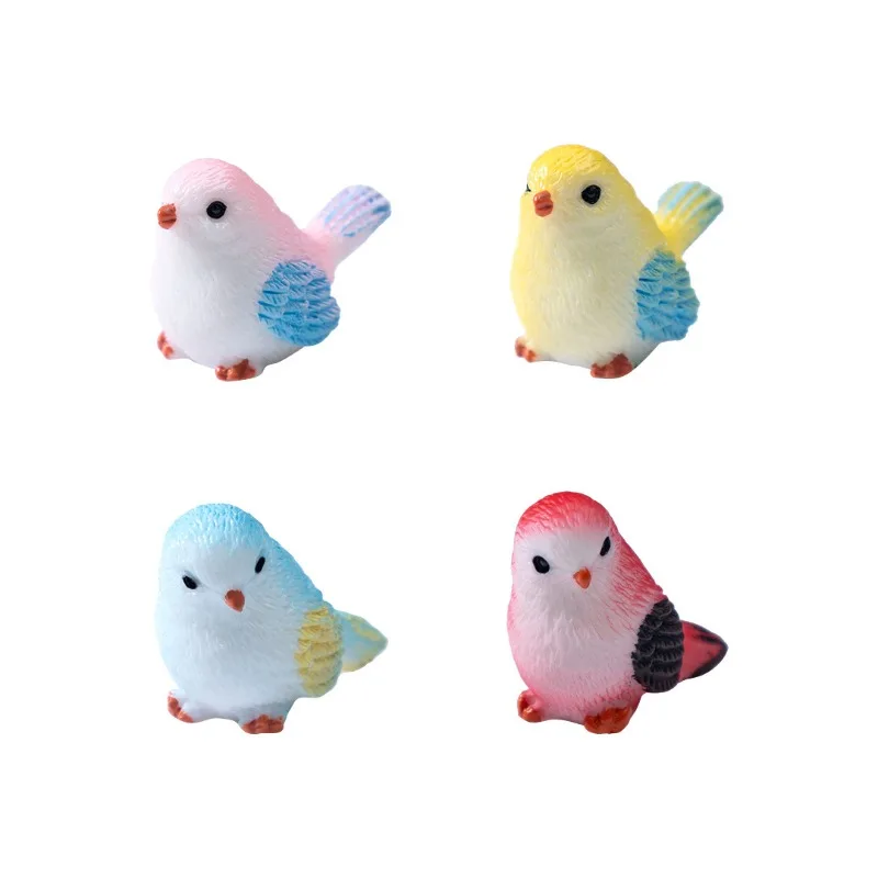4Pcs Set Resin Home Ornament Cute Little Birds Animal Model Figurine Glass Decor Miniature Craft Garden DIY Accessories