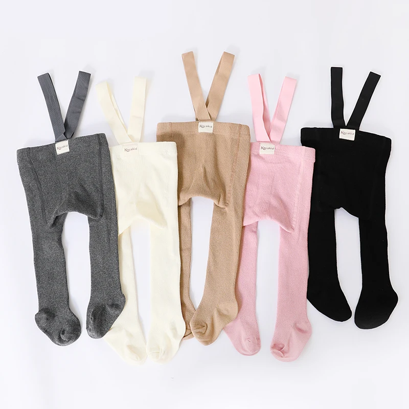 VISgogo Baby Girl Boys Tights Cute Footed Pantyhose with Suspenders Stretch Overalls Stockings Infant Leggings