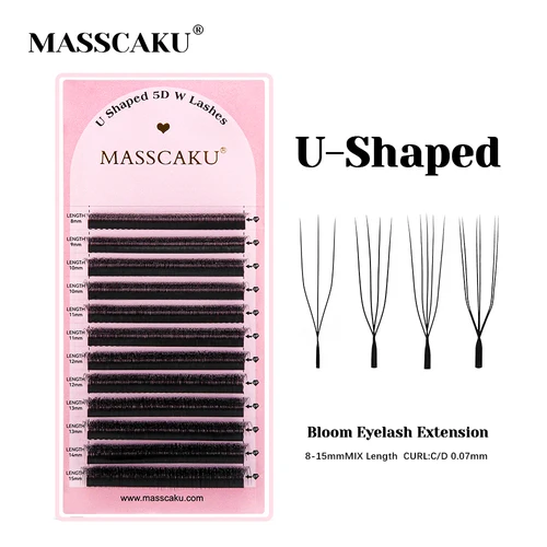 Extensiones de pestañas MASSCAKU en forma de U 3D/4D/5D/6D, 0,07mm de espesor, pestañas en U prefabricadas tejidas a mano, Ideal para Maquillaje de Mujer
