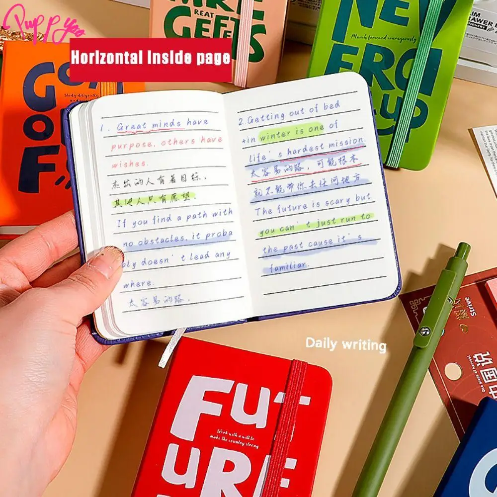 2Pcs American Retro A7 Mini Notebook 192 Pages Thick Paper Portable Pocket Notepad Multifunction Elastic Band Design Datebook