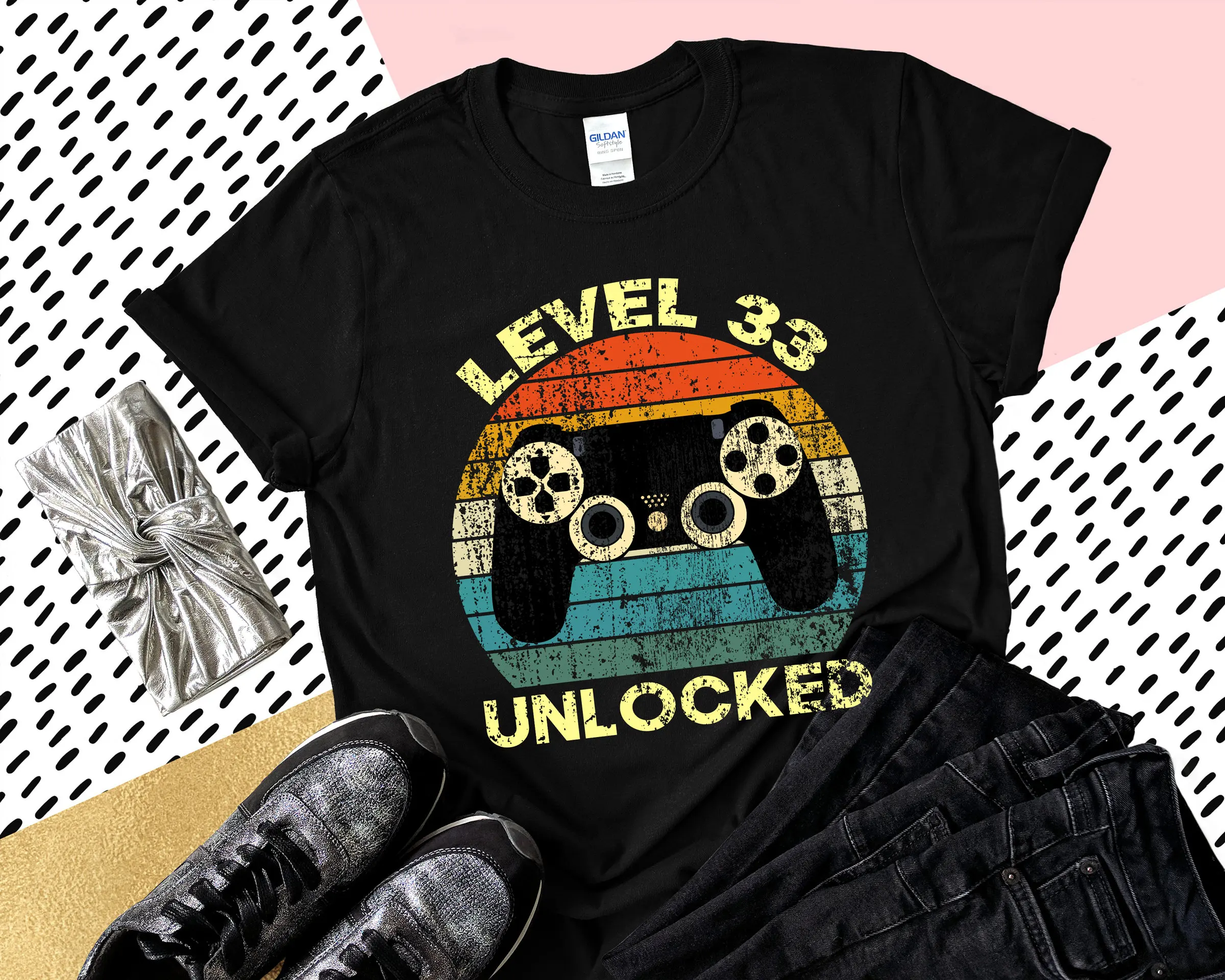 33Rd Birthday T Shirt Level 33 Unlocked Gift Gamer Party 33Th Years Old Bday