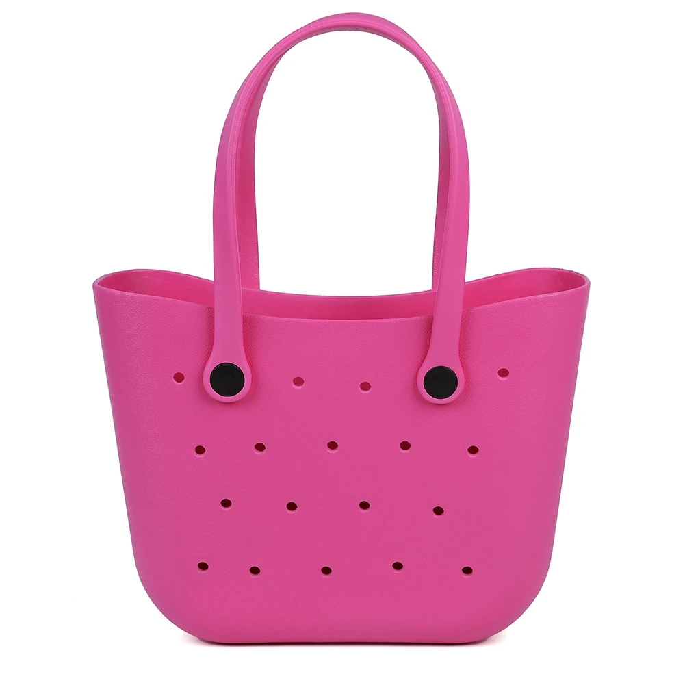 

Solid Color Beach Bags New Fashion Design Handbags EVA Holiday Casual Beach Tote Bags Hole Bag (Rose