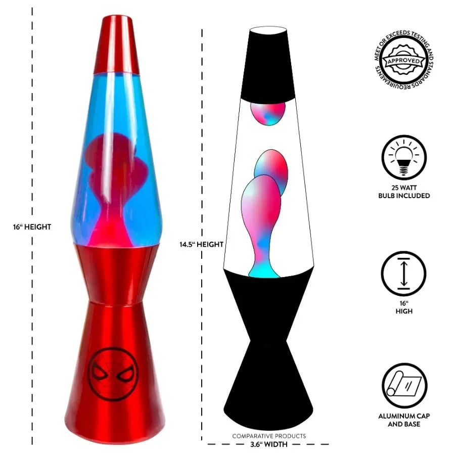 16" Red Lava Motion Volcano Lamp, Red Wax in Blue Liquid