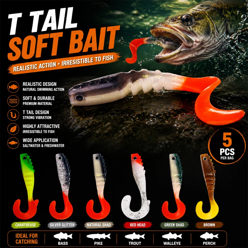 Fishing Lure Soft Plastic - 5 adet 8cm Spiral Kuyruklu Yumuşak