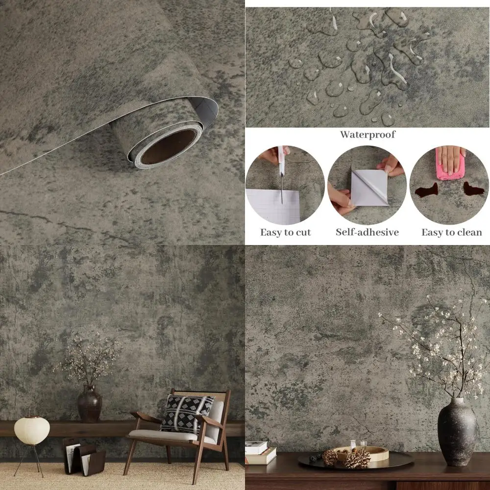 لفة ورق جدران من الفينيل المزخرف بالخرسانة الصناعية - غطاء حائط ذاتي اللصق مقاس 32 × 354 بوصة