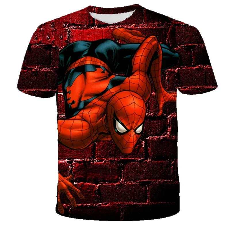 เสื้อยืดแขนสั้นสำหรับเด็กชายเด็กแบบใหม่2024 Disney 2024 Spiderman เสื้อยืดพิมพ์ลาย3D ลำลองระบายอากาศได้ดีเด็กผู้หญิงเสื้อ