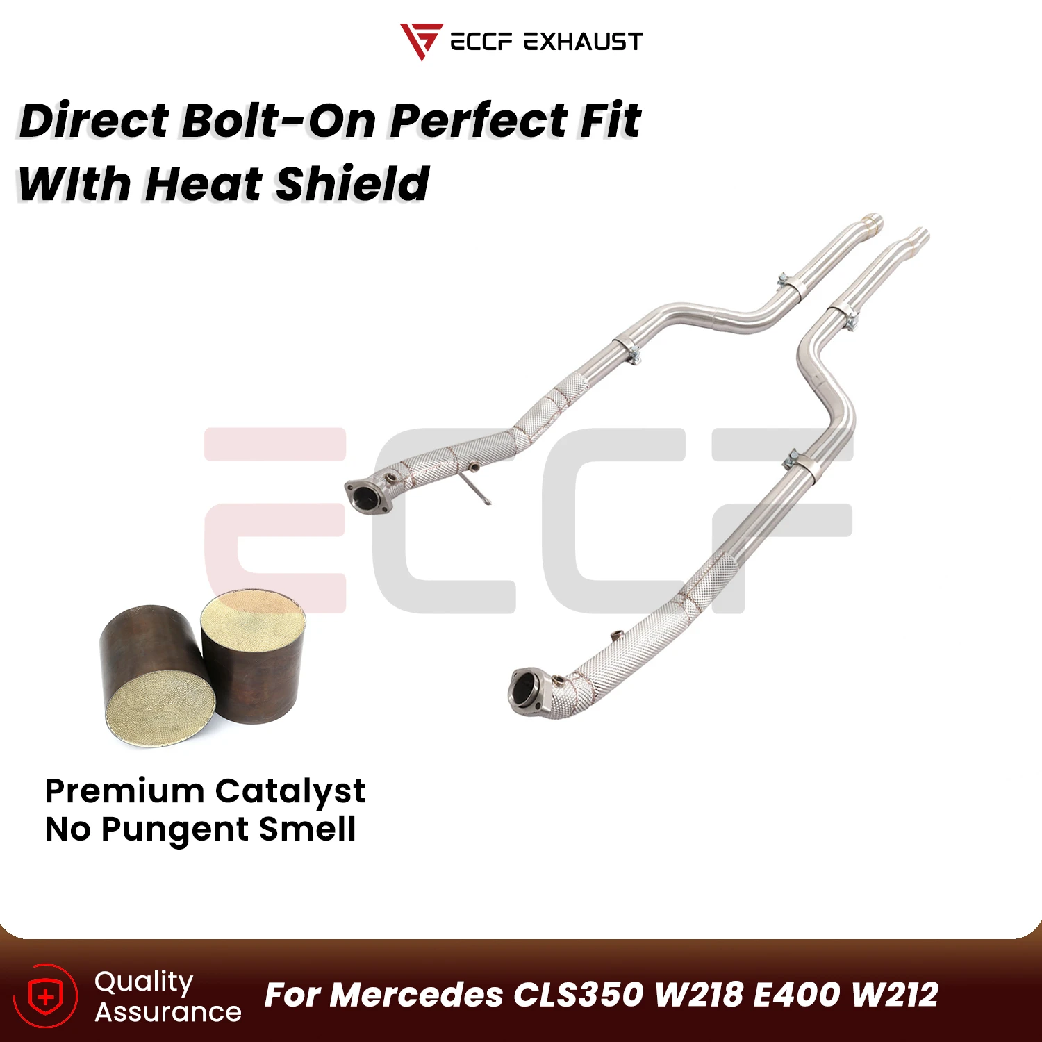 

Sporty Downpipe With Heat Shield For Mercedes CLS350 W218 E400 W212 Aggressive Exhaust Sound Plug and Play Upgrade Performance
