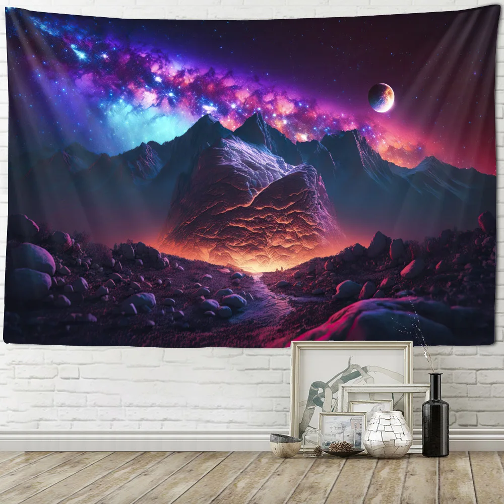 Aesthetic Starry Sky Planet Space Tapestry Wall Hanging Blanket Party Background Poster - Decorative Galaxy Night Sky Art