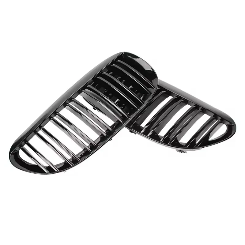 Pulleco Car Front Bumper Kidney Grill Gloss Black Double Slat Grille For BMW 6 Series M6 E63 E64 630i 650i 645ci 2004-2010 ABS